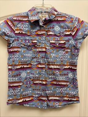 Shyanne Light Blue, Purple & Brown Aztec Button-Down Shirt